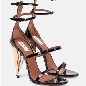 Alaia Patent Black and Gold Sculpted Heels